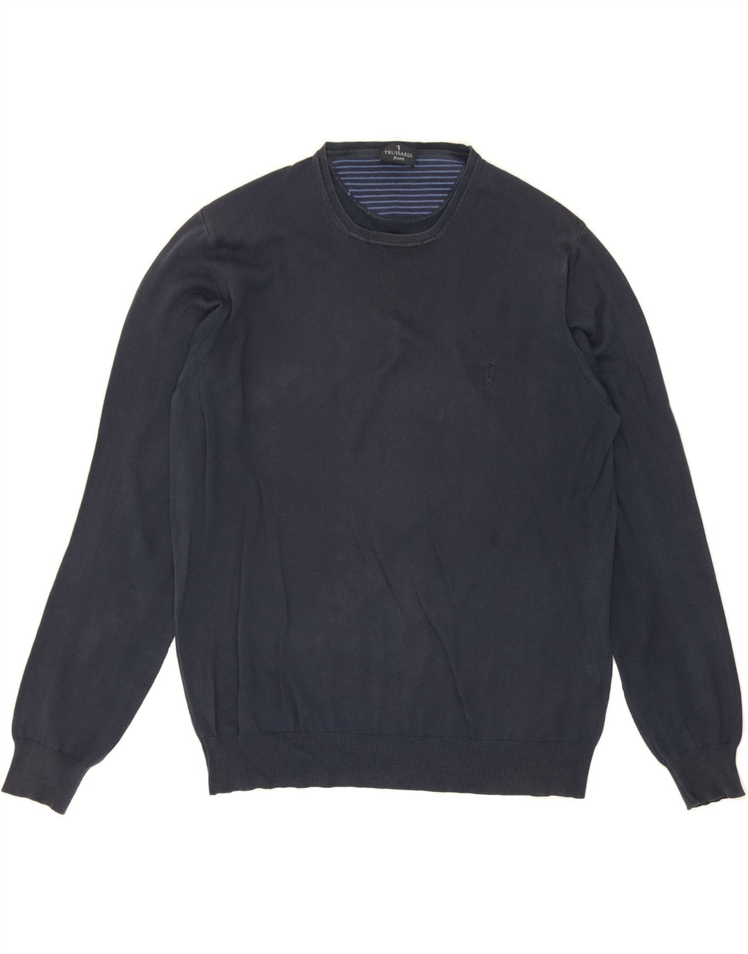 TRUSSARDI Mens Crew Neck Jumper Sweater Large Navy Blue Cotton Vintage Trussardi and Second-Hand Trussardi from Messina Hembry 
