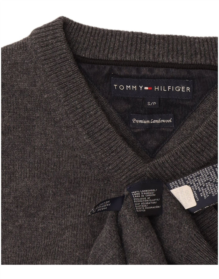 Męski sweter Tommy Hilfiger z dekoltem w kształcie litery V, mały, szary, z owczej wełny