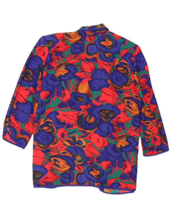Vintage Womens 4 Button Blazer Jacket UK 20 2XL Blue Floral Polyester