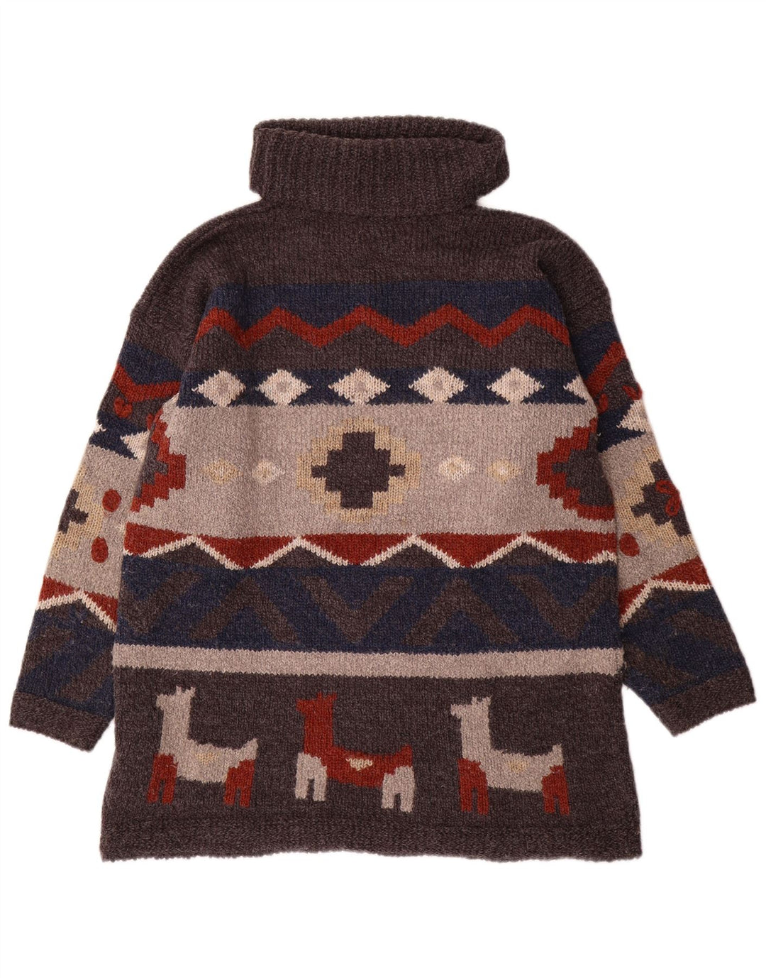 Vintage męski sweter z wywijanym dekoltem, jeden rozmiar, szary, geometryczny akryl