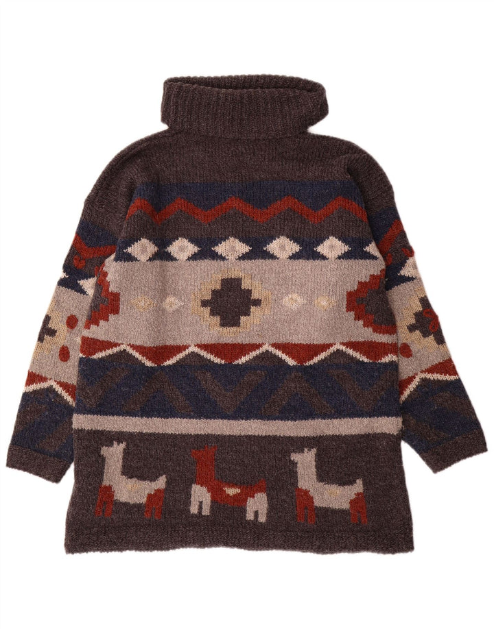 Vintage męski sweter z wywijanym dekoltem, jeden rozmiar, szary, geometryczny akryl