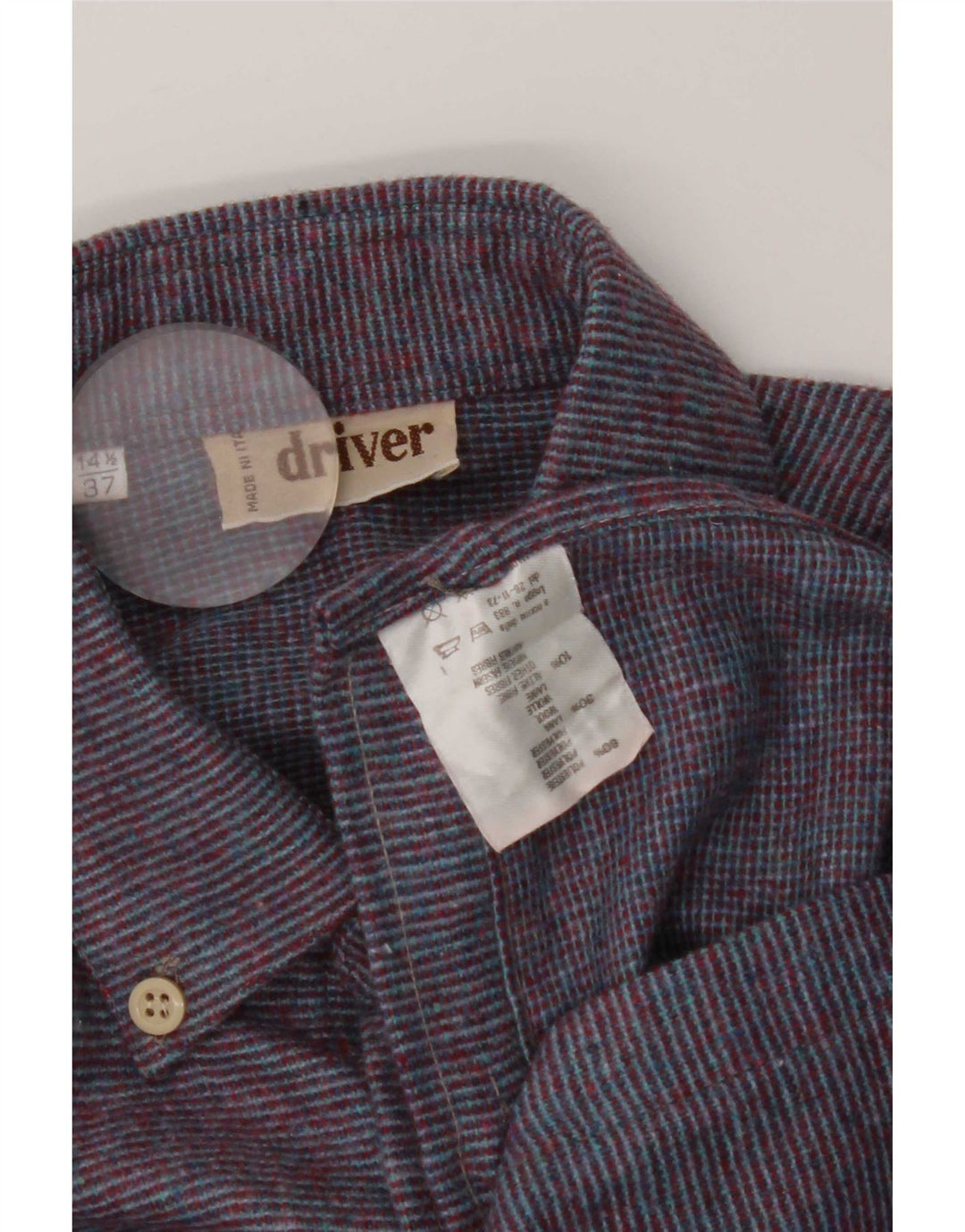 Męska koszula flanelowa w stylu vintage, rozmiar 37 14 1/2, mały, fioletowy, poliestrowy w paski