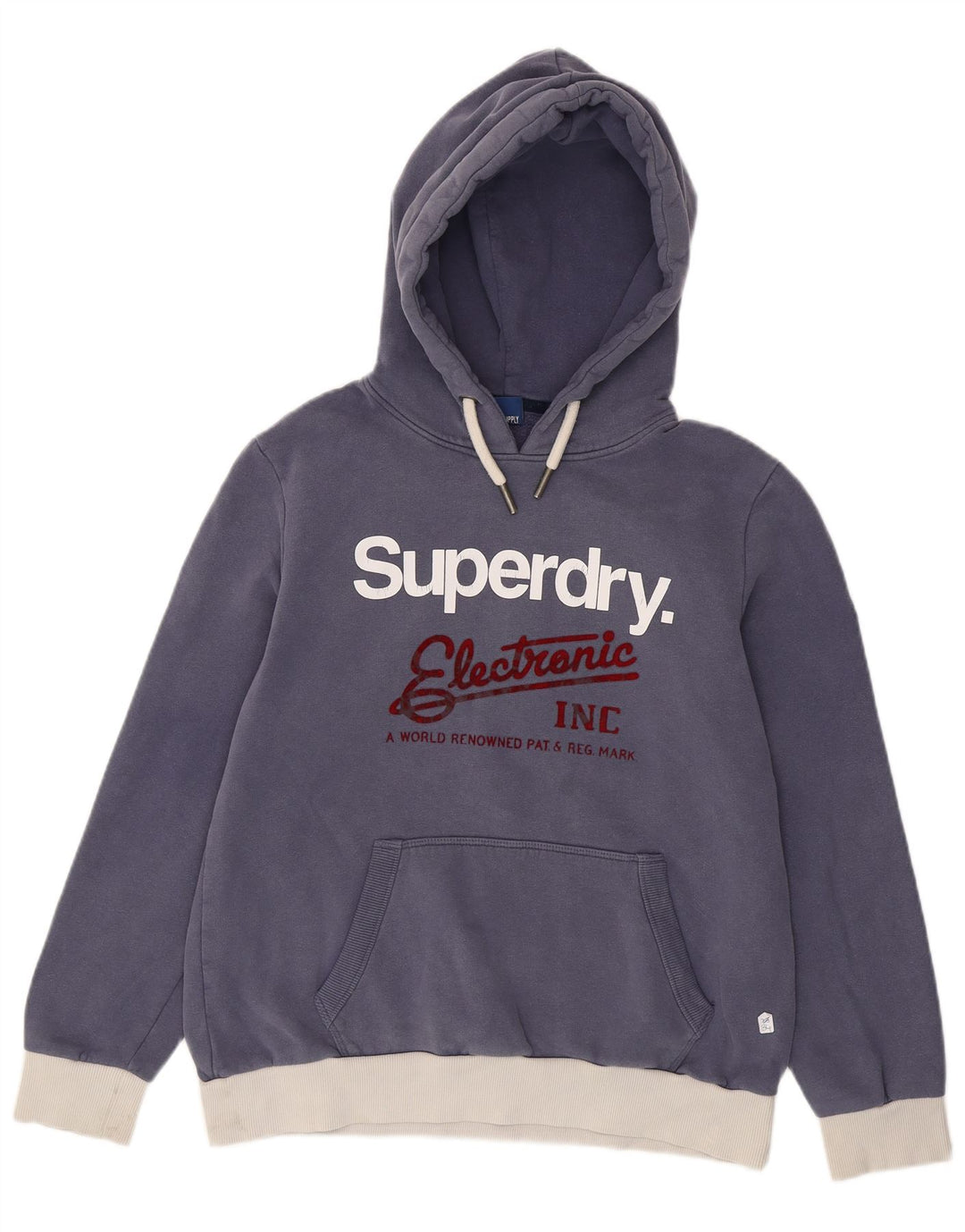 Damski sweter z kapturem i grafiką SUPERDRY UK 16, duży, granatowy, z blokami kolorów