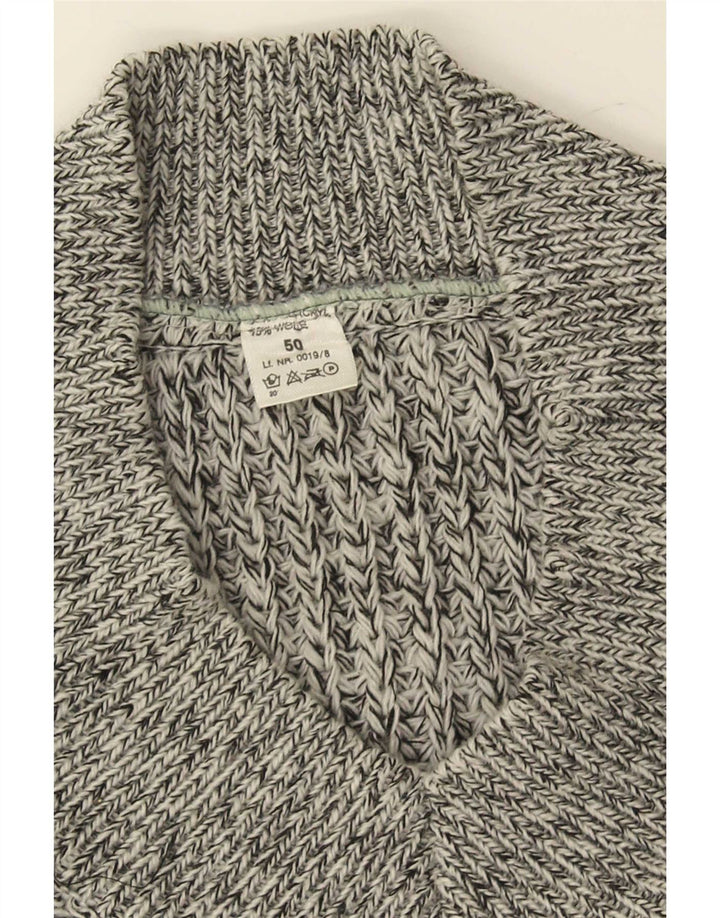 Męski sweter w stylu vintage z dekoltem w szpic IT 50, średni szary, nakrapiany