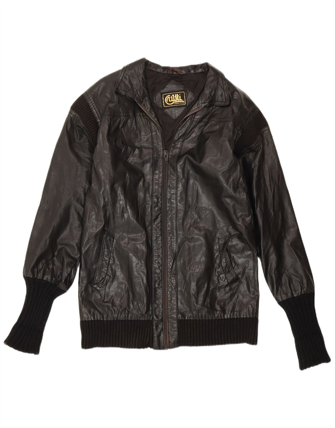 Damska kurtka skórzana VINTAGE UK 14, średnia czarna skóra