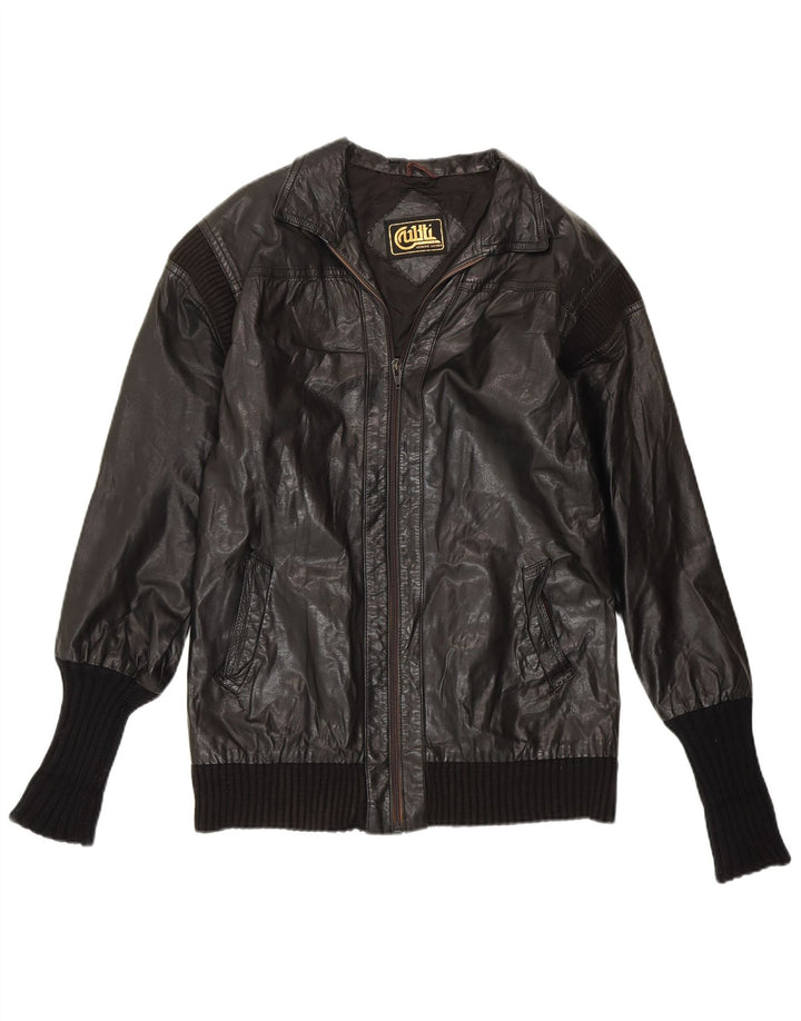 Damska kurtka skórzana VINTAGE UK 14, średnia czarna skóra