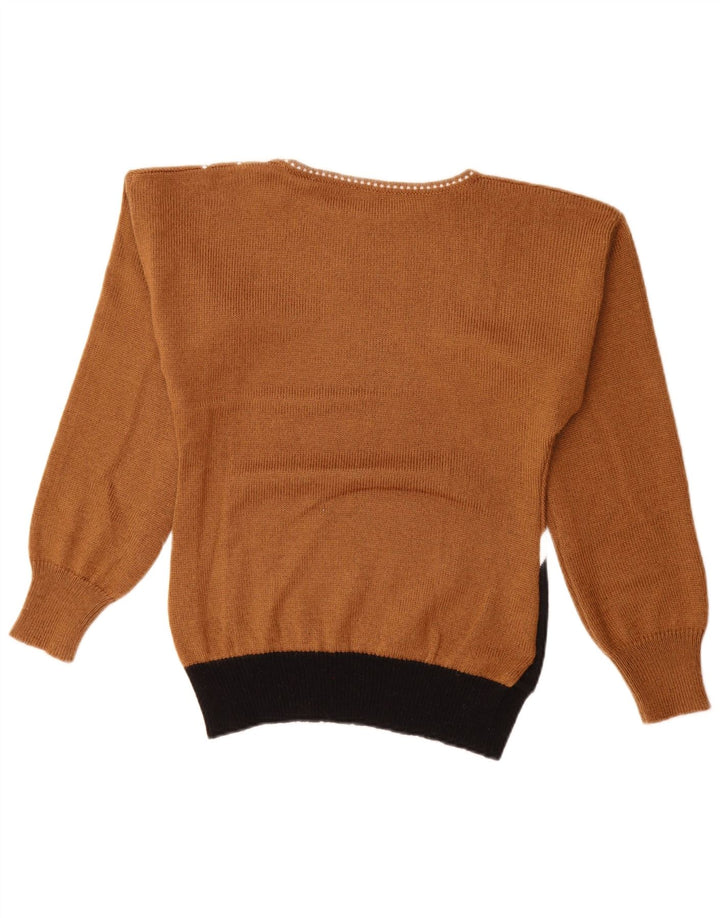 Vintage damski sweter z dekoltem w łódkę EU 40, średni brąz, blok kolorów