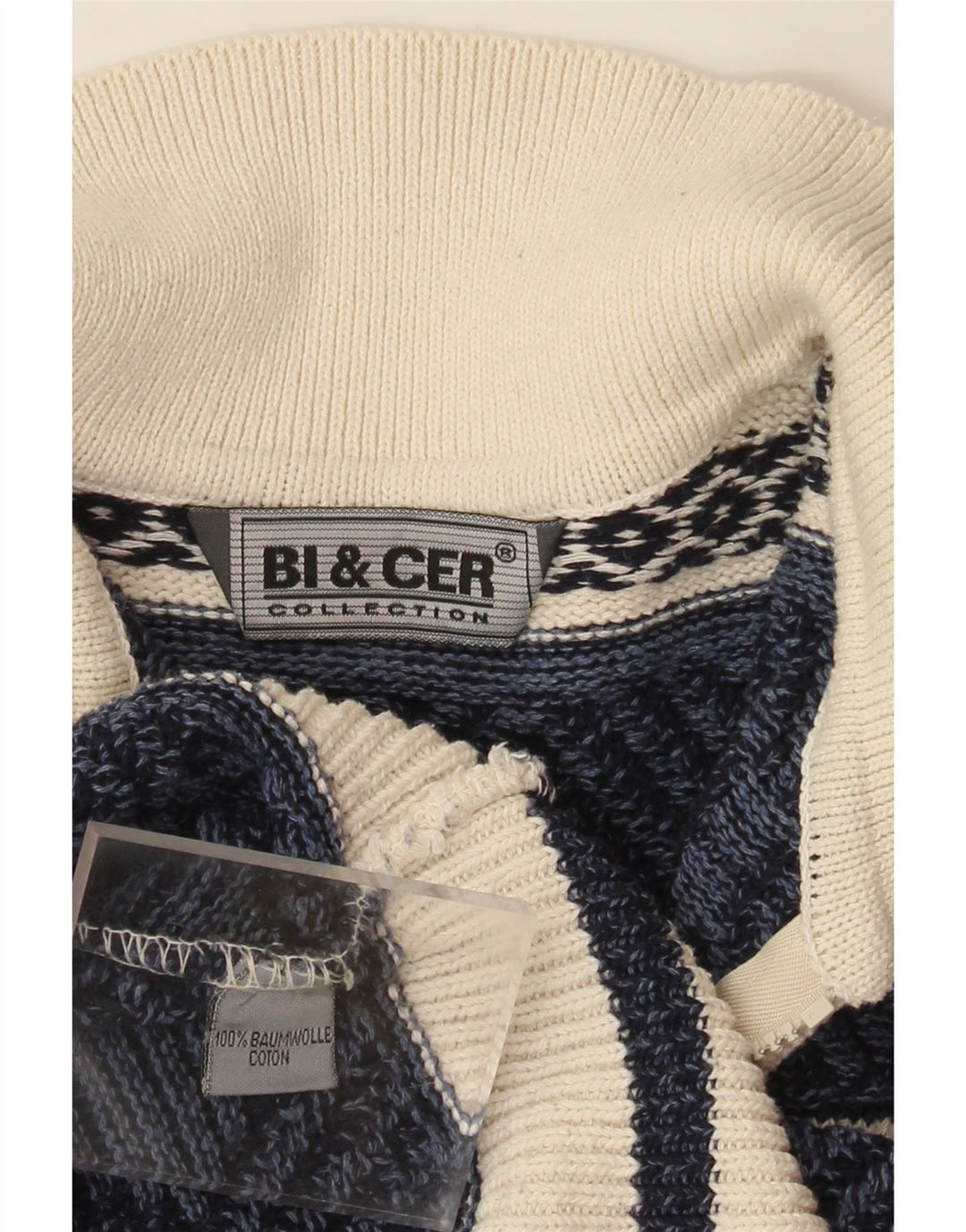 Męski sweter polo w stylu vintage, średni granatowy, bawełniany Fair Isle