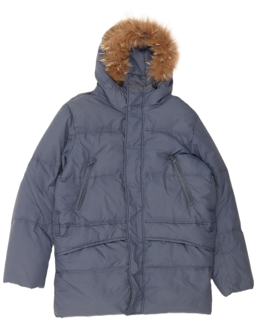 VINTAGE Męski, luźny, ocieplany płaszcz z kapturem UK 36, mały, niebieski nylon