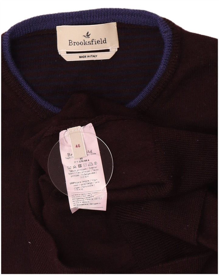 Męski sweter z okrągłym dekoltem Brooksfield IT 46 Mały bordowy z dziewiczej wełny