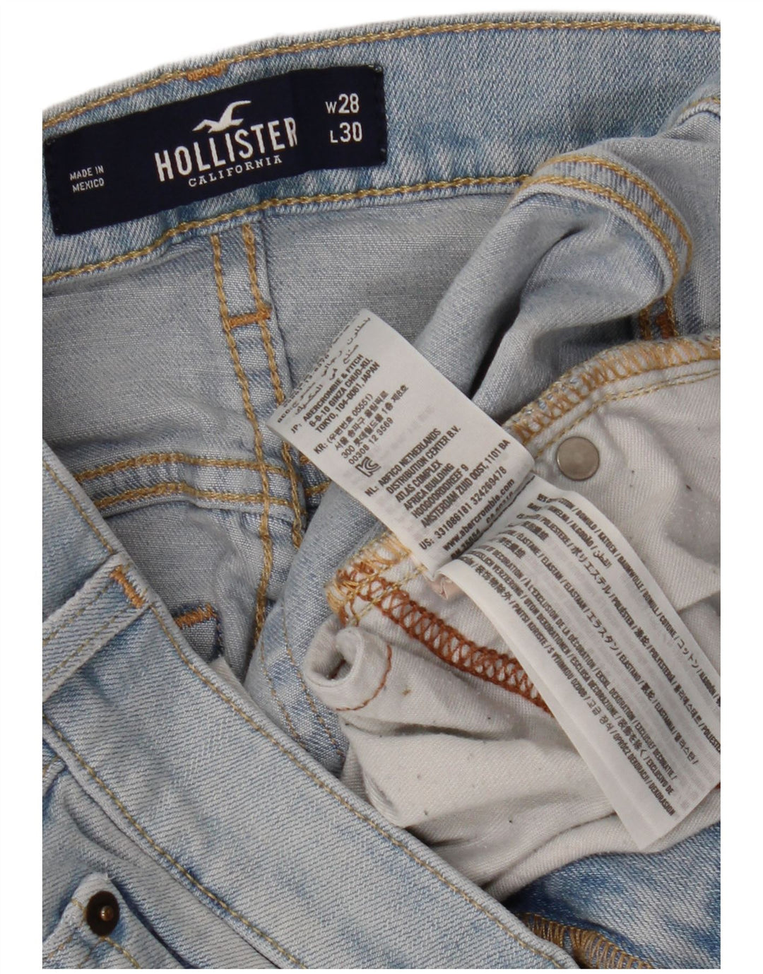 HOLLISTER Damskie jeansy super obcisłe w trudnej sytuacji W28 L30 Niebieskie bawełniane