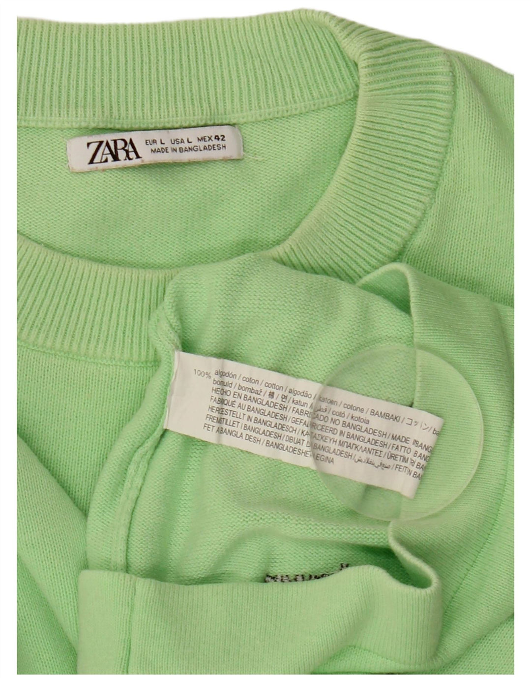 Męski sweter Zara z okrągłym dekoltem, duży, zielony, bawełniany