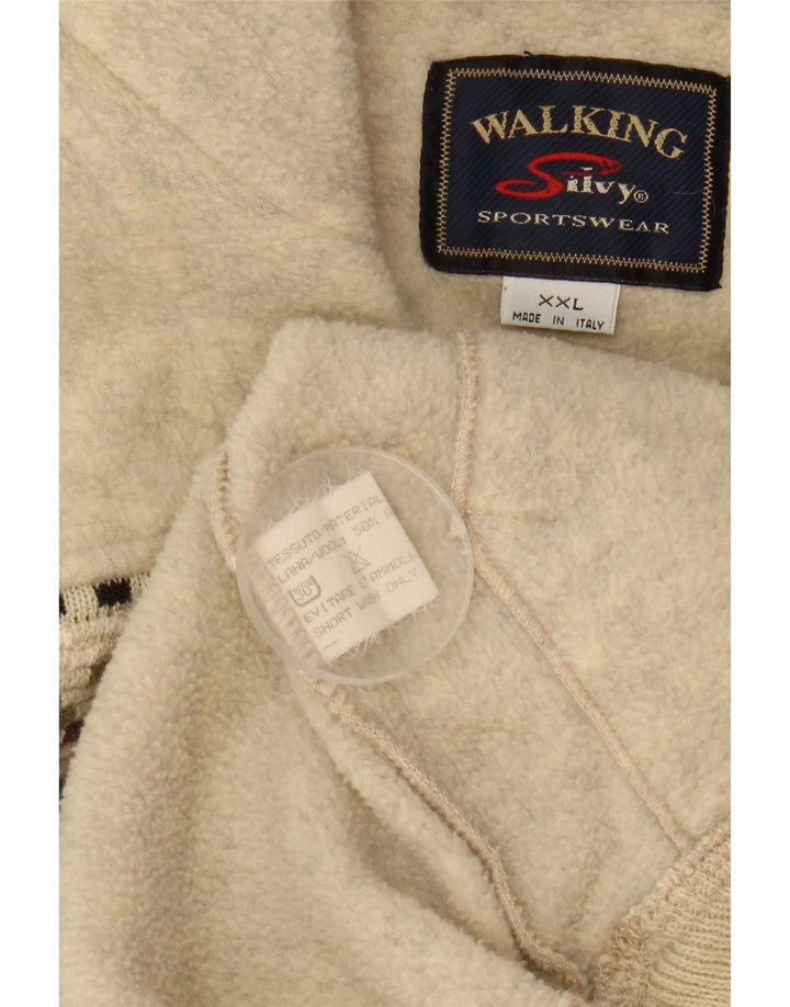 Męski sweter polarowy Silvy z zamkiem błyskawicznym 2XL, beżowa, geometryczna wełna
