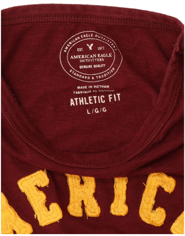 Męski T-shirt z grafiką American Eagle, duży, bordowy, bawełniany