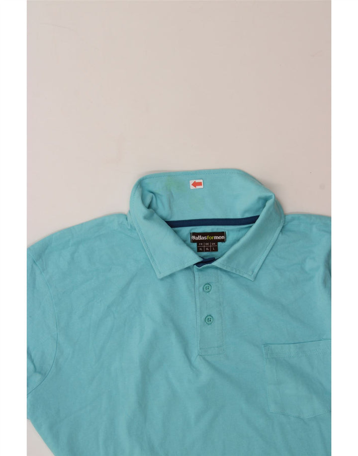 ATLAS FOR MEN Mens Polo Shirt Large Blue Cotton Vintage Atlas For Men and Second-Hand Atlas For Men from Messina Hembry 