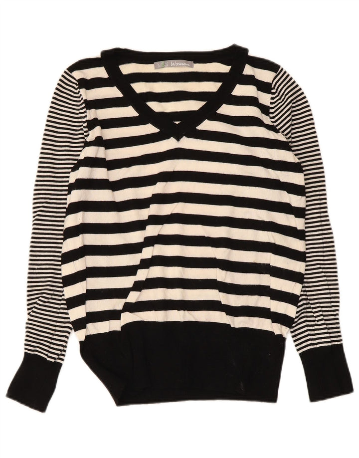 Marks & Spencer Damski sweter z dekoltem w kształcie litery V, UK 10, w małe czarne paski