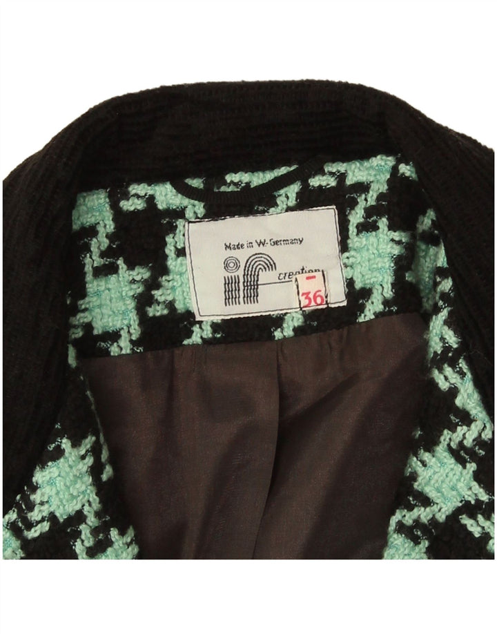 Vintage damska marynarka zapinana na 2 guziki EU 36, mała zielona pepitka