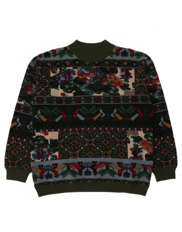 Sweter damski w stylu vintage z golfem UK 18 XL Khaki Fair Isle