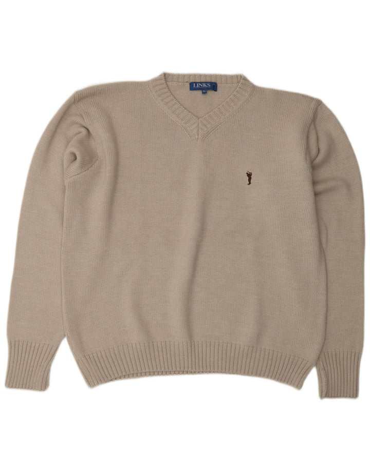 Vintage męski sweter z dekoltem w kształcie litery V XL, szara wełna merynosów