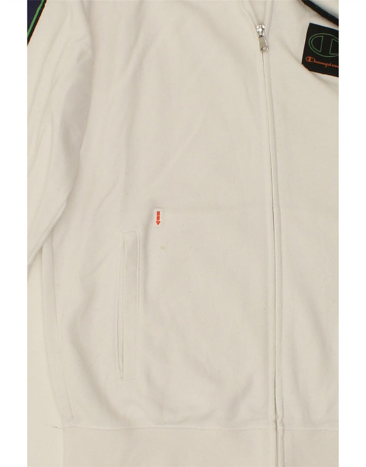 CHAMPION Mens Graphic Zip Hoodie Sweater Small White Vintage Champion and Second-Hand Champion from Messina Hembry 