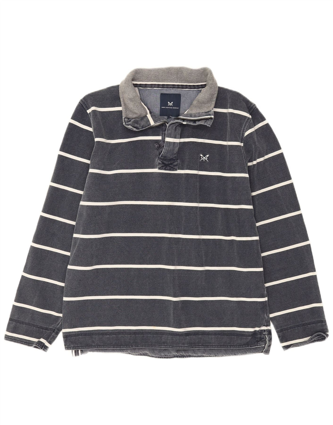 CREW CLOTHING Męski sweter z zamkiem błyskawicznym i średnim granatem w paski