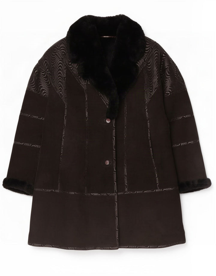 Płaszcz damski w stylu vintage, EU 44 XL, czarny, geometryczny