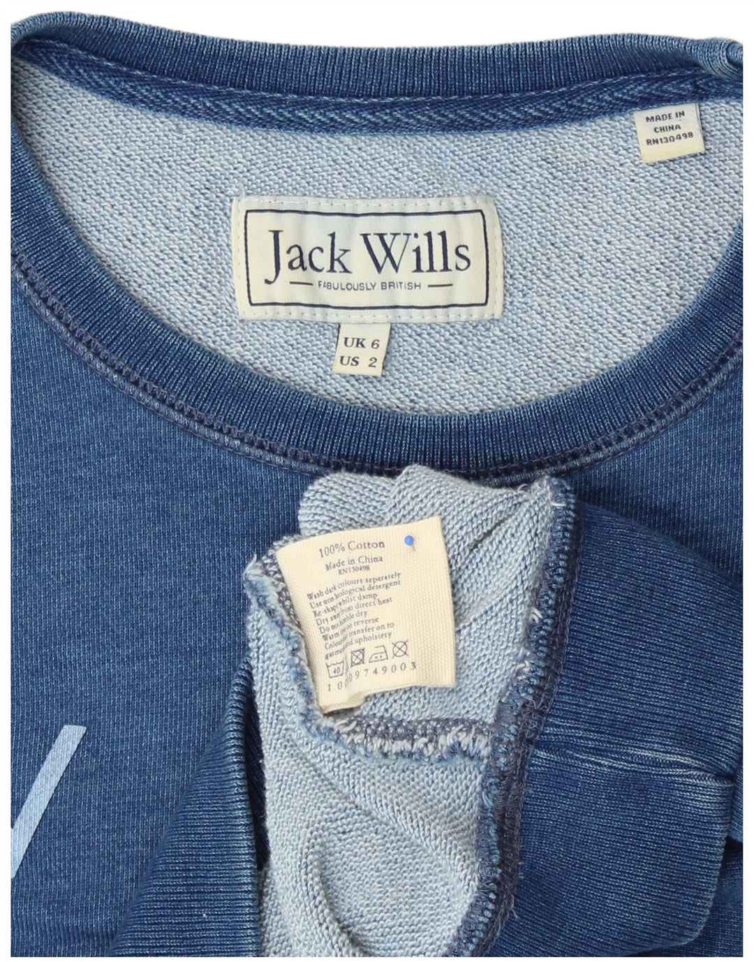 Damska bluza z grafiką JACK WILLS, sweter UK 6 XS, niebieska, bawełniana