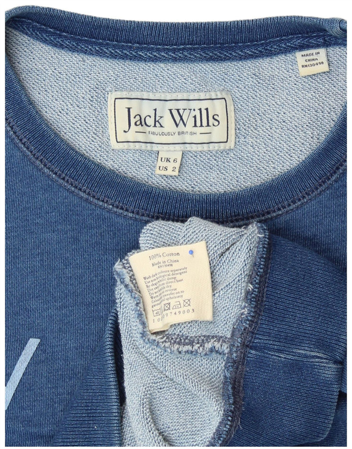 Damska bluza z grafiką JACK WILLS, sweter UK 6 XS, niebieska, bawełniana