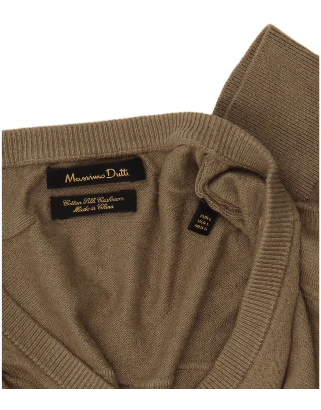 Męski sweter Massimo Dutti z dekoltem w kształcie litery V, duży, bawełniany khaki
