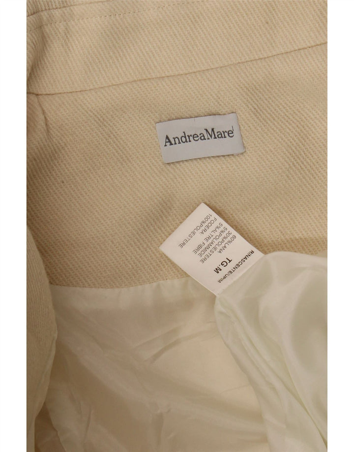 ANDREA MARE Womens Overcoat UK 14 Medium Off White Wool