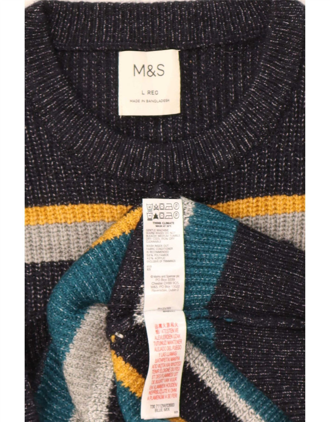 Marks & Spencer Męski sweter z okrągłym dekoltem, duże, wielokolorowe paski
