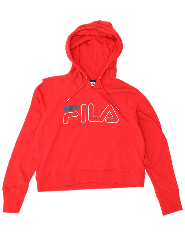 Damski sweter z kapturem Fila z grafiką, UK 16, duży, czerwony, bawełniany w bloki kolorów