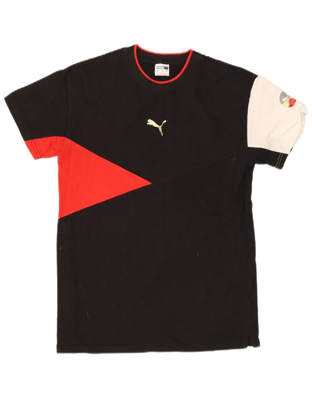 T-shirt męski Puma, mały, czarny, bawełniany z blokami kolorów