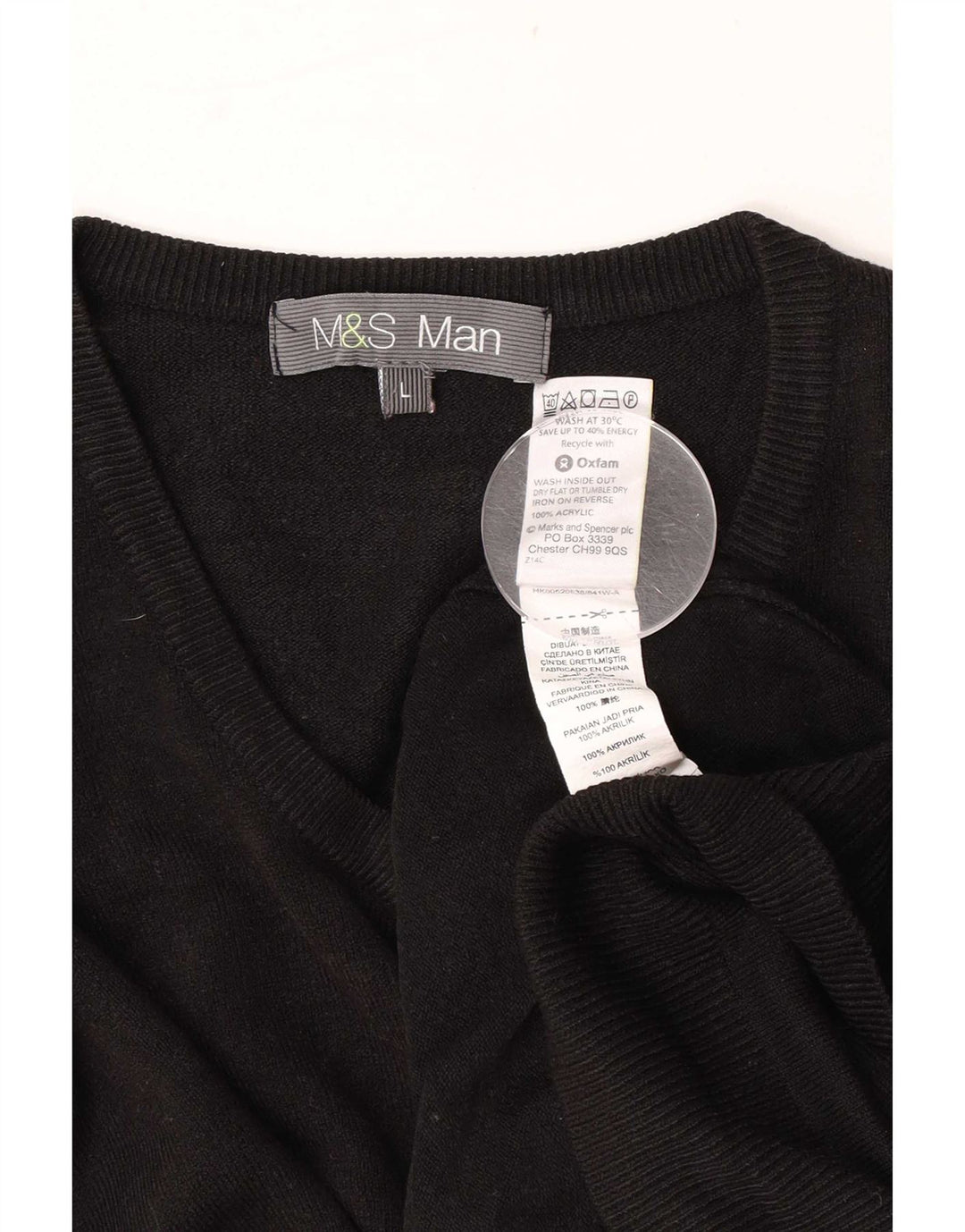 Marks & Spencer Męski sweter z dekoltem w kształcie litery V, duży, czarny, akrylowy