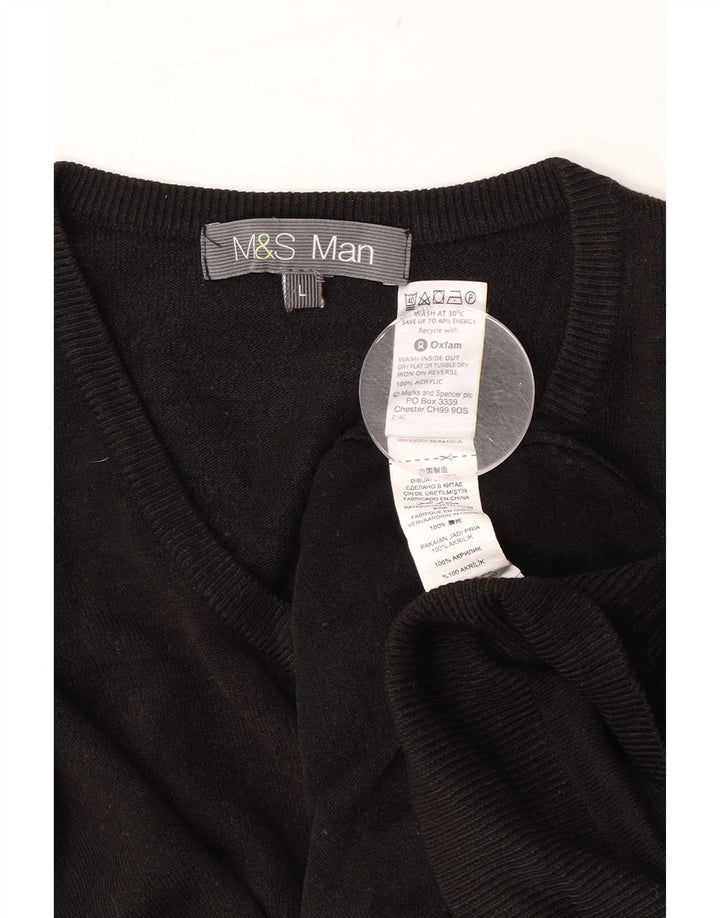 Marks & Spencer Męski sweter z dekoltem w kształcie litery V, duży, czarny, akrylowy