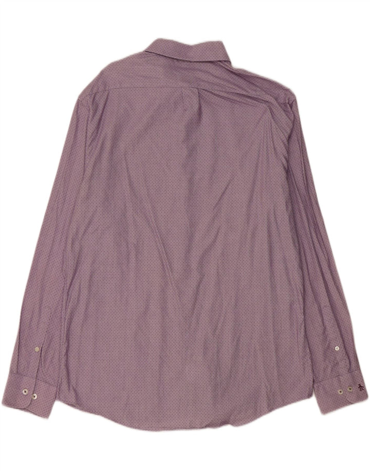 Męska koszula o dopasowanym kroju Penguin, rozmiar 16 1/2, duża, fioletowa bawełna w cętki