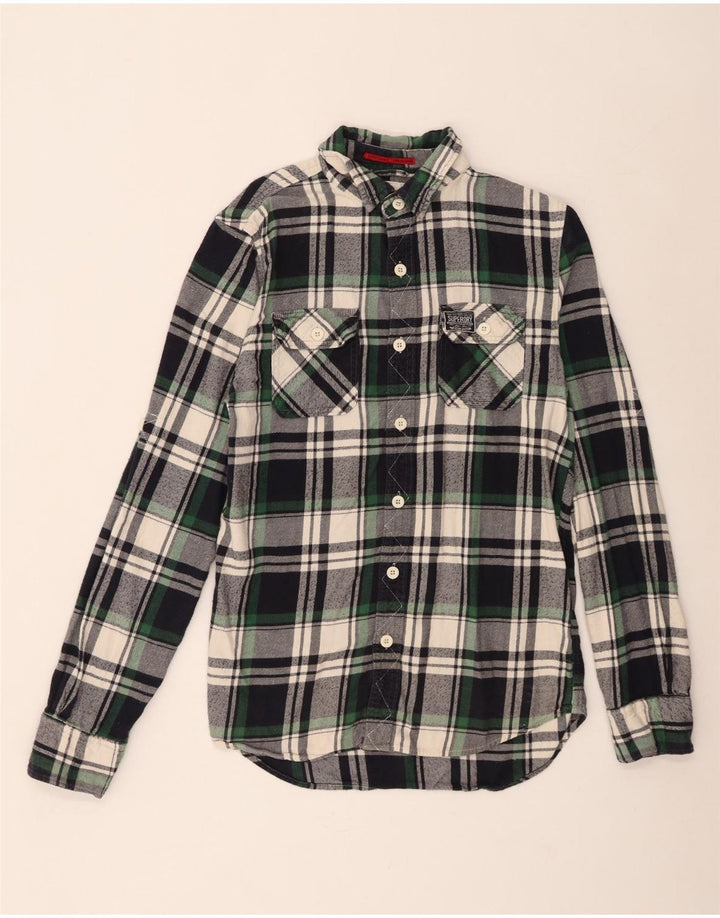 Męska koszula flanelowa Superdry, duża, granatowa, bawełniana w kratę