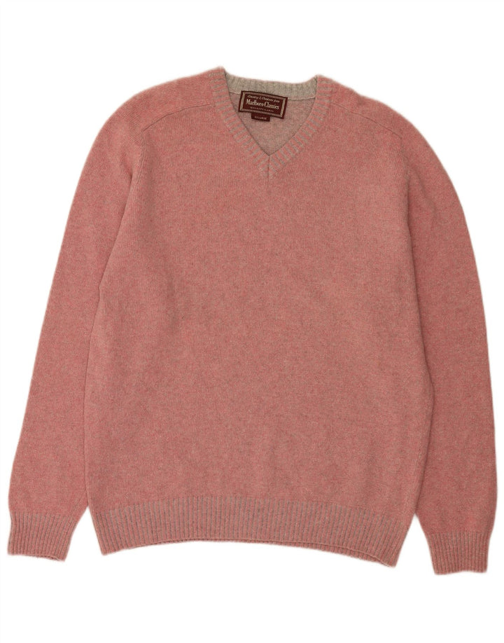 Marlboro Classics Męski sweter z dekoltem w kształcie litery V 2XL Różowa wełna