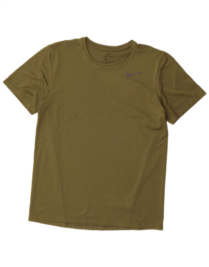 Męski T-shirt Nike Dri Fit Top, średni khaki, geometryczny poliester