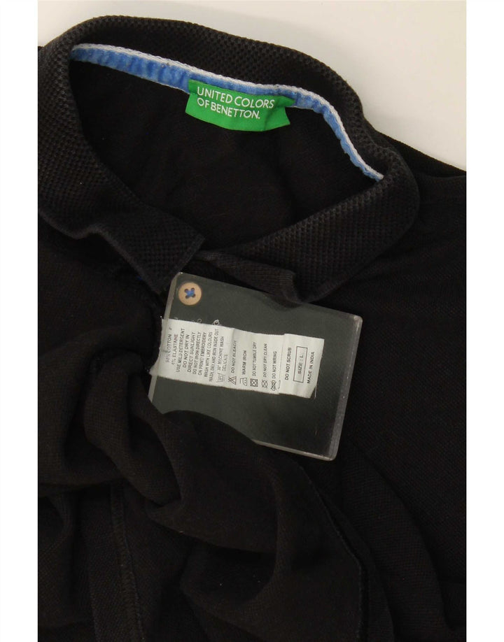 Męska koszulka polo Benetton, duża, czarna, bawełniana