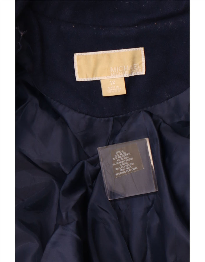 MICHAEL KORS Damski płaszcz z kapturem UK 18 XL, granatowy, wełniany