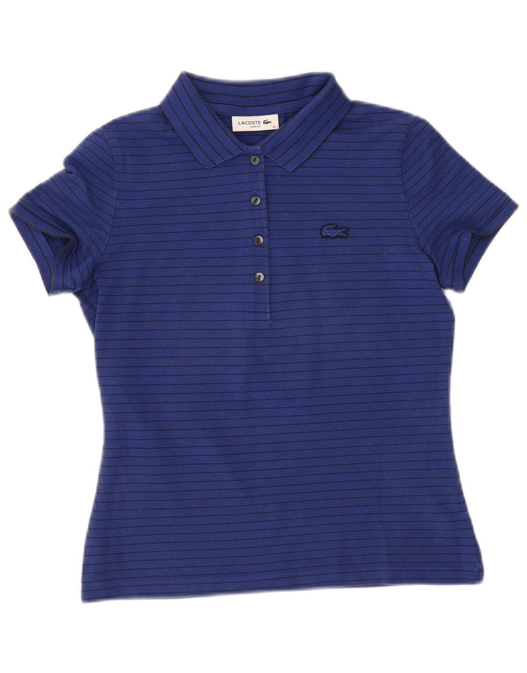 Damska koszulka polo LACOSTE Slim Fit, rozmiar 36, mała, bawełniana w niebieskie paski