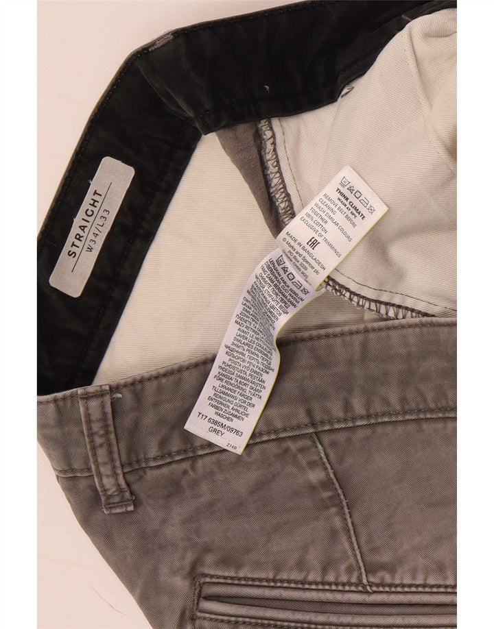 Marks & Spencer Męskie proste spodnie chino W34 L33 Szara bawełna