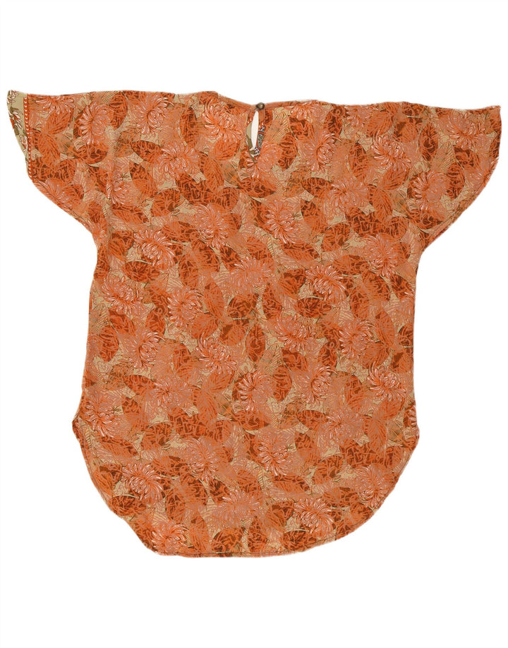 LAS MAREADAS Damska bluzka oversize Top UK 10 Small Orange Floral Jedwab