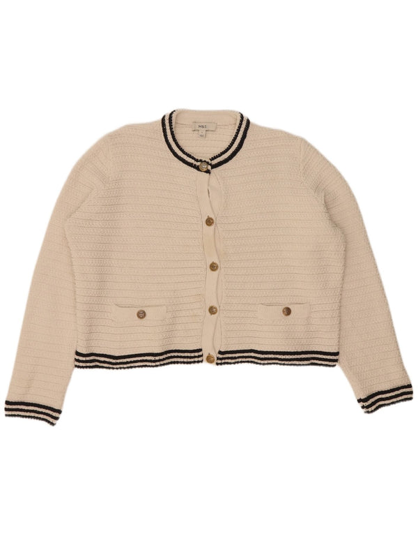 Marks & Spencer Damski sweter typu Crop Cardigan UK 16, duże złamane białe paski