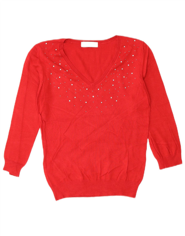 Sweter damski Marks & Spencer z dekoltem w kształcie litery V, UK 10, mały, czerwony, wiskoza