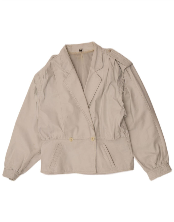 Vintage damska skórzana kurtka wojskowa EU 42, duża, biała skóra