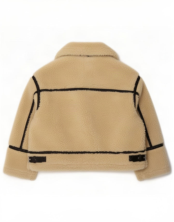 Damska kurtka oversize Sherpa Zara UK 14, duża, beżowa, z blokami kolorów
