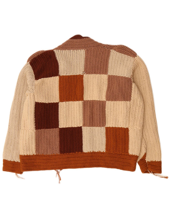Vintage damski sweter rozpinany UK 18 XL, wielokolorowy, z blokami kolorów