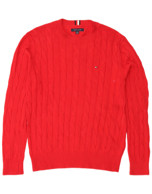 Męski sweter z wycięciem pod szyją Tommy Hilfiger, średnioczerwony, bawełniany